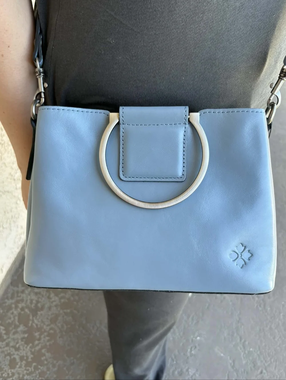 Patricia Nash Empoli Blue Leather Satchel / Crossbody With Metal Handles NWT